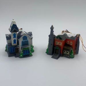 Vintage Miniature Dickens Snow Village Plastic Ornaments Tree Light Covers